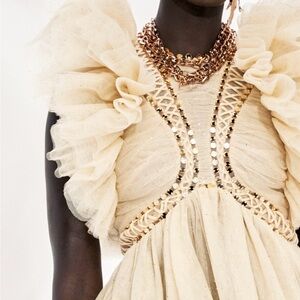 Zimmermann Cream Ruffled Top with Gold Details